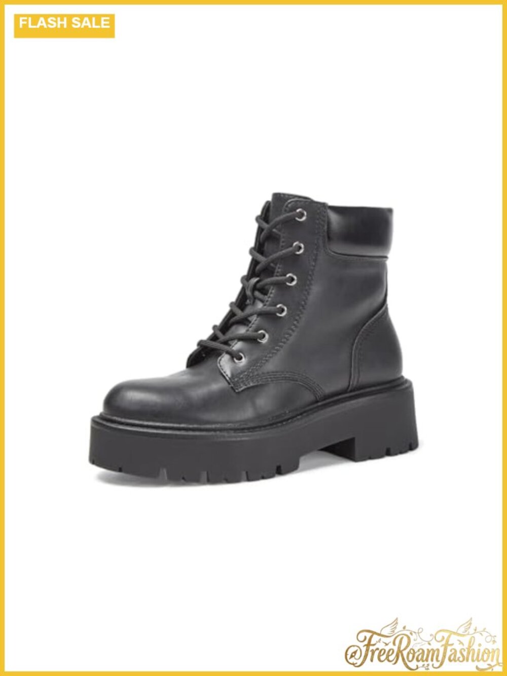 Lace-Up Combat Boots Water-Resistant Platform Lug Sole Ankle Booties Side Zip